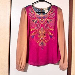 Flying Tomato Embroidered Pink and Tan Women's Top